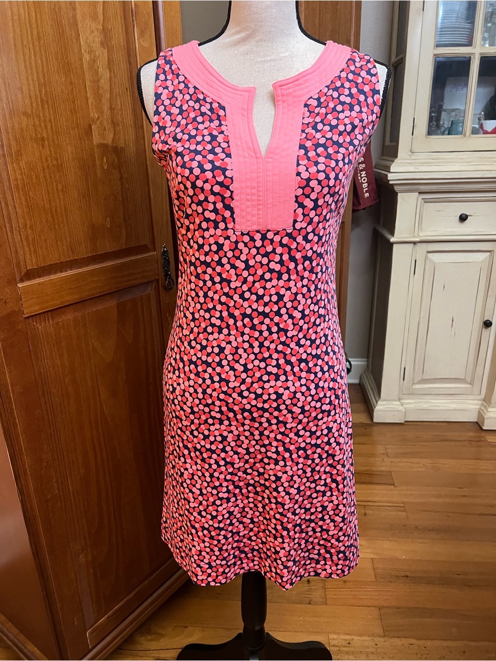 New York & Company Pink and Navy Printed Dress